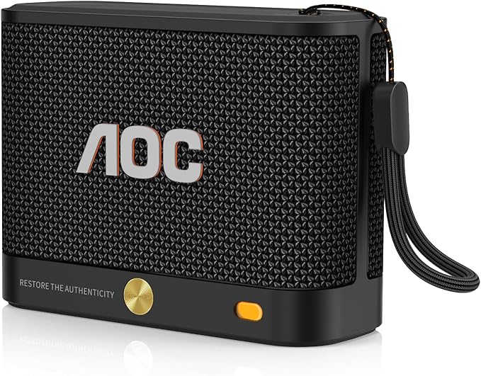 AOC Portable Bluetooth Speaker, Shower Speaker, BT 5.4 with Wireless Stereo Pairing, BassUp, IP65 Waterproof, Dustproof, 30-Hour Playtime, Compact Small for Home, Outdoors, Travel, Black