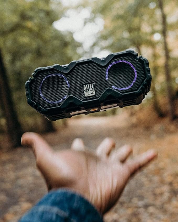Altec Lansing LifeJacket Mini - Waterproof Bluetooth Speaker with Lights, Portable Wireless Speaker for Pool, Beach, Hiking, Sports, Camping, 16 Hour Playtime, Floats in Water