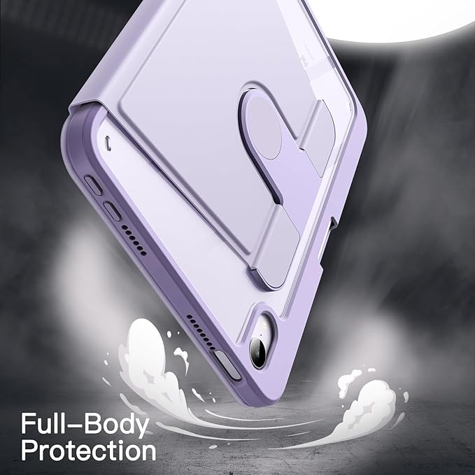 JETech Rotating Case for iPad mini (A17 Pro, 2024 Model, 7th Generation) / mini 6 (2021 Model, 6th Generation) with Pencil Holder, 360 Degree Rotation Protective Stand Cover Clear Back (Purple)