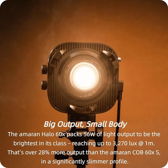 Amaran Halo 60x 63W Bi-Color COB Monolight – 3,270 Lux, CRI 96+, CCT 2,700K - 6,500K, 28dBA Quiet,Dual AC/USB-C Power, App Control, Bowens Mount Continuous Light for Studio/Streaming/Location Shooting