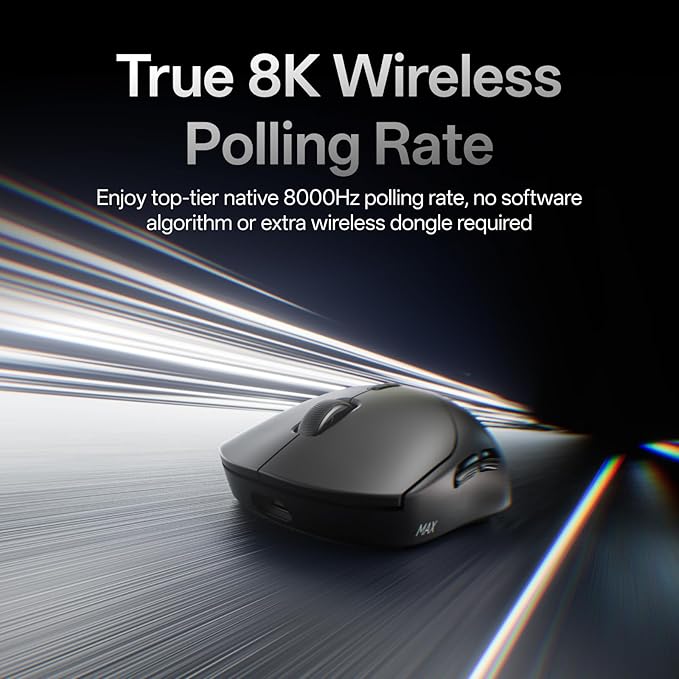Rapoo VT2 MAX Wireless Gaming Mouse, True 8K Wireless Polling Rate, 53g Lightweight, Up to 750 Hr Battery, Nordic nRF54L15 MCU, 120-Million Optical Switch, 10 Programmable Buttons, Macro Enabled