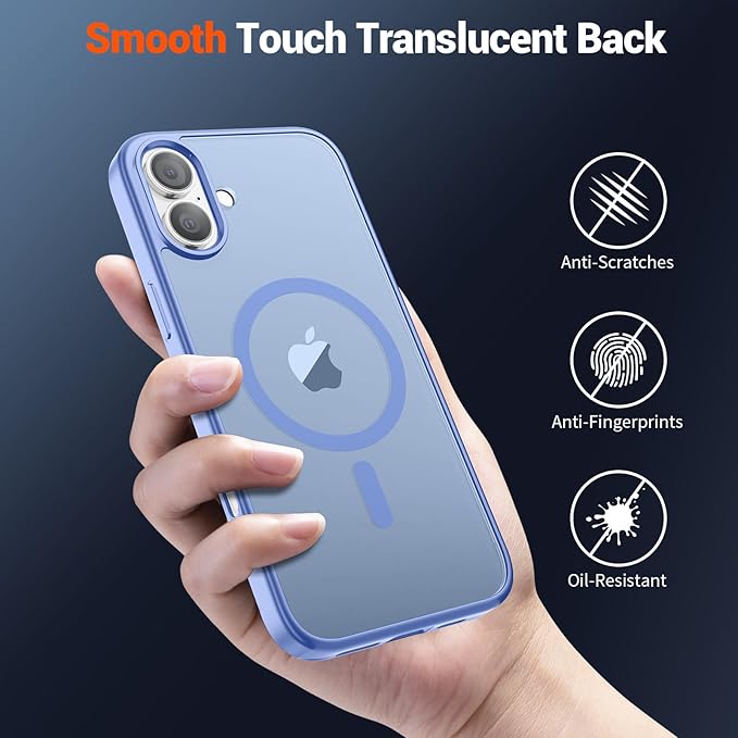 SUPFINE Magnetic for iPhone 16 Plus Case(Compatible with MagSafe) (Military Grade Drop Protection) Slim Translucent Matte Shockproof with Anti-Fingerprint Phone Case,Blue Purple