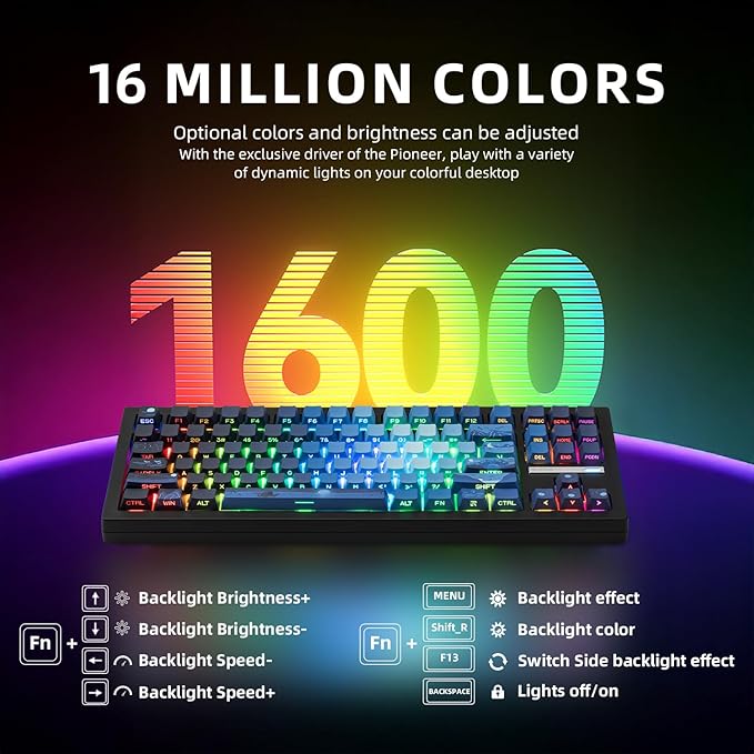 ZORNHER ZH870 Wireless Mechanical Gaming Keyboard,80% Blue Custom Creamy Sound Keyboard with Lighted Up Dye Sublimation PBT Keycaps,Pre-lubed Linear Switches,Hot-Swappable,RGB Backlit