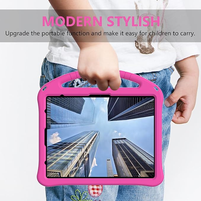 Kids Case for iPad Pro 13 inch M5/M4 (2025/2024) with Kickstand/Pencil Holder/Handle Stand Lightweight Soft EVA Foam Shockproof Heavy Duty Rugged Protection Kids Girls Boys Cover, Rose