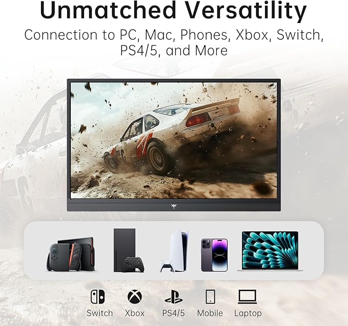KTC Portable Monitor 15.6 Inch FHD 1080P Travel Monitor for Laptop, MacBook Phone PS5 Xbox Switch, HDMI USB C, HDR, IPS Slim Second Screen with Built-in Speakers