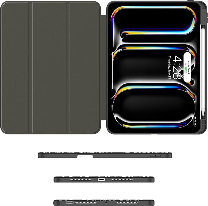 Soke Case for New iPad Pro 11 Inch (M5/M4) 5th Generation 2024-2025 with Pencil Holder - [Shockproof + Apple Pencil Charging + Auto Wake/Sleep], Soft TPU Back Cover for iPad Pro 11", Book Black