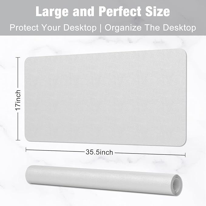 Hsurbtra Desk Pad, 35.5" x 17" PU Leather Desk Mat, XXL Extended Mouse Pad, Waterproof Desktop Blotter Protector, Non-Slip Ultra Thin Large Laptop Keyboard Writing Mat for Office Home, Gray