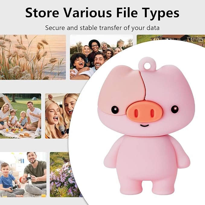 USB Flash Drives, 16GB/32GB/64GB/128GB Silicone USB2.0 High Speed Thumb Memory Stick Pen Date Storage Pendrive U Disk (Piggy, 64GB)