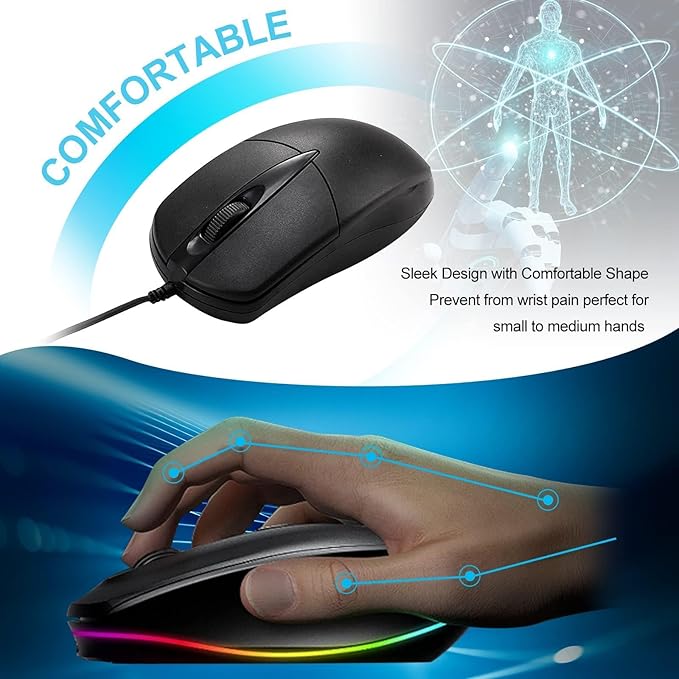 200 Black Wired Computer Mouse Bulk USB 1000 DPI 3 Button Corded Mouse with Home Office Noiseless Simple USB Mice for Computer Laptop Desktop PC (200)
