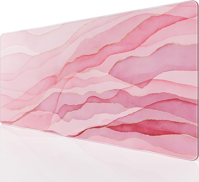 KTRIO Large Gaming Mouse Pad Desk Mat, Superior Micro-Weave Cloth, Non-Slip Rubber Base, Stitched Edges, Water-Resistant, for Gamer, Office & Home, 31.5 x 15.7 Inch，Pink Glow