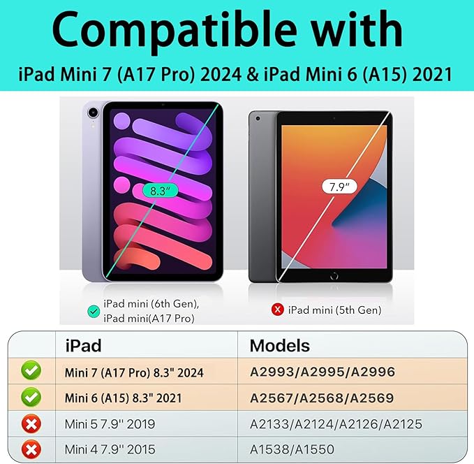 YIHE Kids Case for 8.3 inch iPad mini 7 (A17 Pro) 2024 & iPad mini 6 (A15) 2021, Shockproof Cases for iPad mini 7th/6th Generation with Built-in Screen Protector & Handle Stand, Pink&Purple