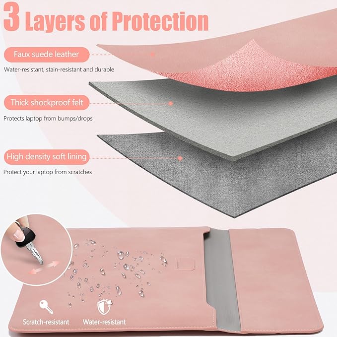 HYZUO 13.3-14 Inch Laptop Sleeve Case with Stand Feature for MacBook Pro 14 M5/M4/M3/M2/M1 2026-2021, MacBook Pro/Air 13.3, 13.5" 13.8" Surface Laptop, HP Spectre X360 13/14, Pink