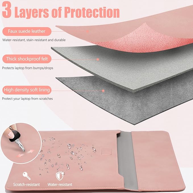 HYZUO 13 Inch Laptop Case Sleeve with Stand for 2026-2018 MacBook Air 13 M5 M4 M3 M2 M1, 2026 13" MacBook Neo, 2026-2016 MacBook Pro 13 M2 M1, iPad Pro/Air 13, Surface Pro 12-3, XPS 13, Pink