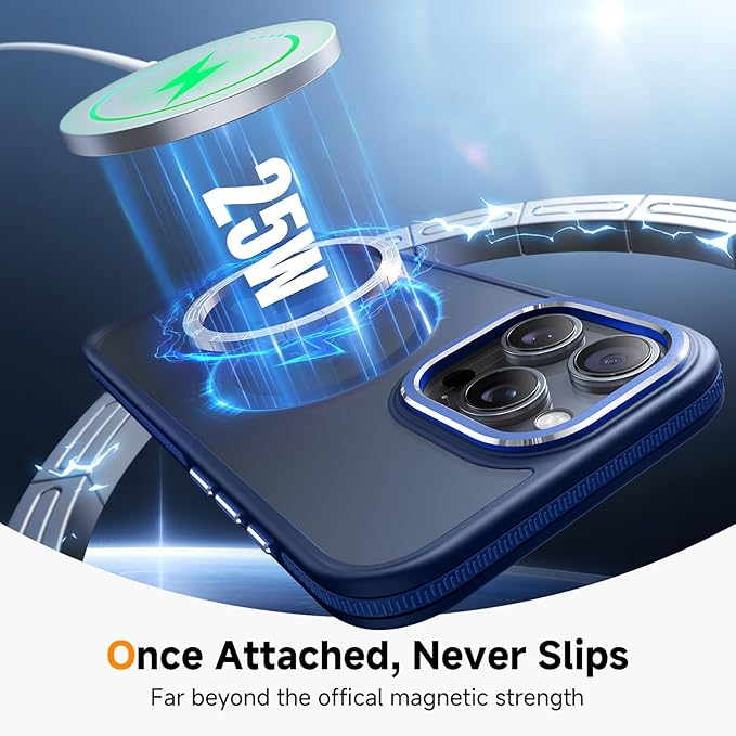 Magnetic 3 in 1 for iPhone 16 Pro Max Case, [Omni-Directional Protection] with 1x Screen Protector + 1x Camera Cover, [Seamless Work with Magsafe] Protective Matte Silm Case for iPhone 16 Pro Max Blue