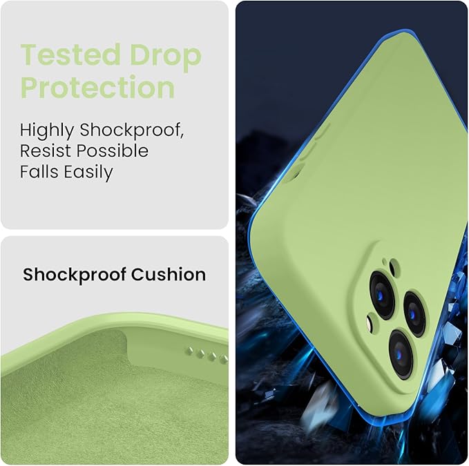 FireNova Designed for iPhone 14 Pro Max Case, Silicone Upgraded [Camera Protection] Case, Soft Anti-Scratch Microfiber Lining Inside, 6.7 inch, Tea Green