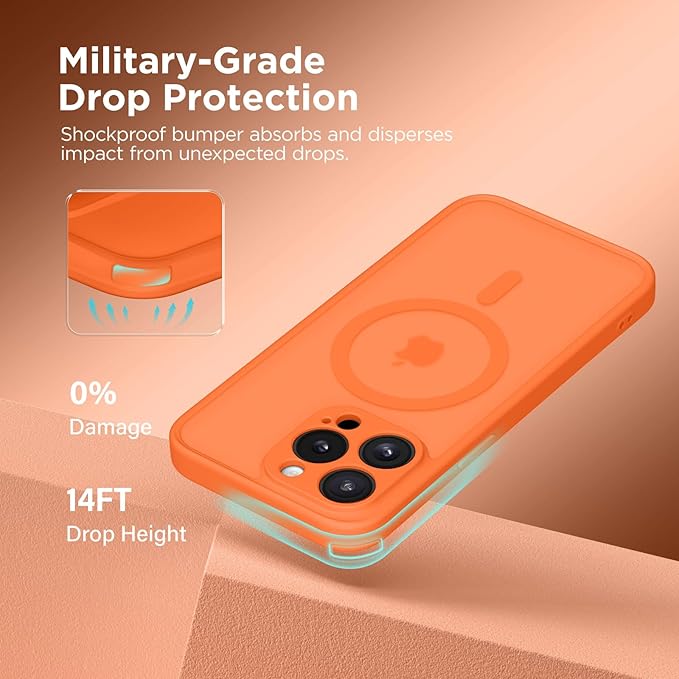 CAPRARO Magnetic for iPhone 15 Pro Max Case, [Compatible with MagSafe] [Full Camera Protection] Shockproof Protective Slim Translucent Matte Phone Case for iPhone 15 Pro Max 6.7'', Orange Yellow