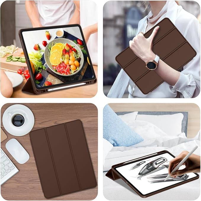 iMieet Case for iPad Pro 11 Inch (M5) 2025 /(M4) 2024 5th Gen, Trifold Stand Smart Cover with Pencil Holder and Soft TPU Back, Auto Wake/Sleep (Chocolate)