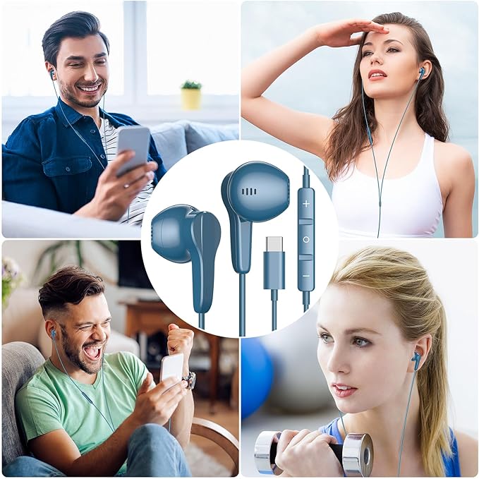 USB C Headphones for iPhone 17 Air 16 15 Pro Max Plus, Type C Earphone with Mic HiFi Stereo Volume Magnet in Ear USBC Wired Earbud for Samsung Galaxy S26 S25 S24 Ultra S23 Fe S22+ Flip/Pixel 10, Blue