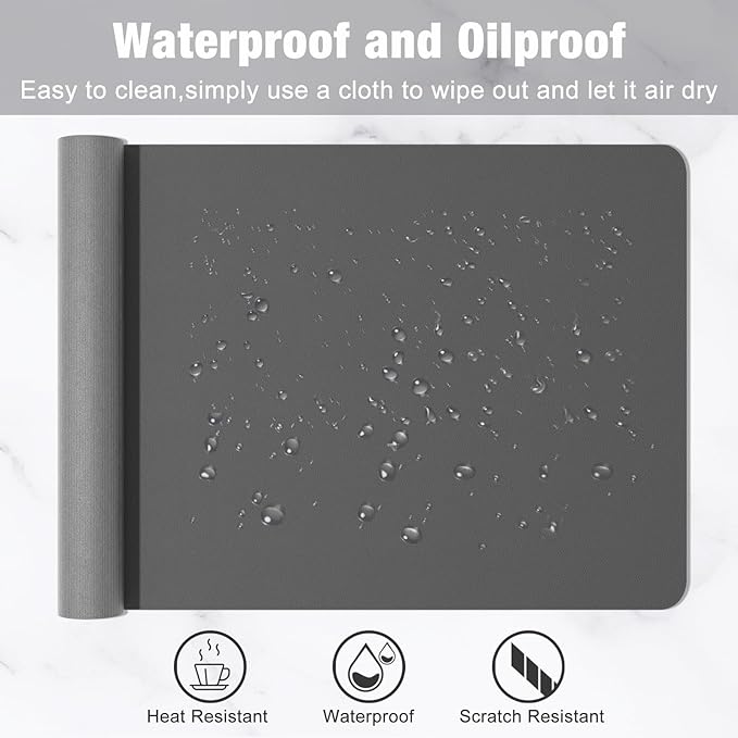 Hsurbtra Desk Pad, 30" x 14" PU Leather Desk Mat, XL Extended Mouse Pad, Waterproof Desktop Blotter Protector, Non-Slip Ultra Thin Large Laptop Keyboard Writing Mat for Office Home, Dark Gray