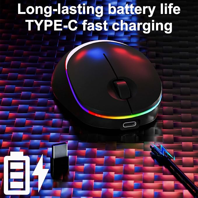 Ergonomic Vertical Mouse Wireless Bluetooth Rechargeable Silent Portable Ergo Mice with RGB LED Light & 2.4G USB Receiver, for PC Laptop Tablet Computer, Office Home, Adult Student Kids Gift-Black