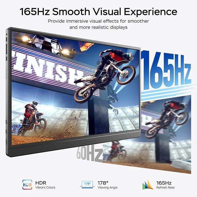 MNN 17.3" 2.5K Portable Monitor 165Hz 2560x1440 QHD, 100% sRGB IPS Gaming Monitor, USB-C & HDMI External Display with Kickstand, Slim Semi-Metal Travel Monitor for Laptop, Phone, PS5, Xbox