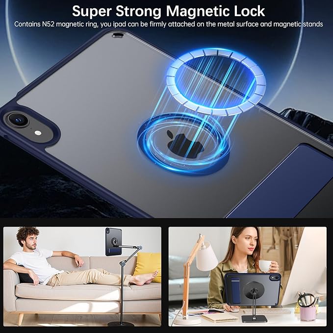 Telaso for iPad mini 7 A17 Pro 2024/iPad Mini 6 2021 Case, iPad mini 7th/6th Gen Magnetic Case with Invisible Portrait/Landscape Stand Translucent Matte Back Soft TPU Bumper Cover, Navy Blue