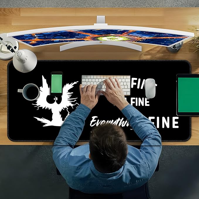 Desk Mat,Large Mouse Pad 35''×15.6'' XXL Extended Gaming Mouse Pad Mat with Non-Slip Base Stitched Eges Mousepad for Computer,Office,Keyboard and Laptop - Black Cat