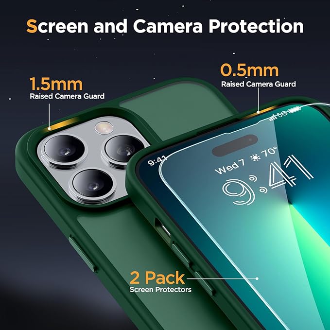 Miracase Magnetic Series for iPhone 13 Pro Max Case [Compatible with MagSafe] [with 2X Screen Protectors] Military-Grade Protection, Anti-Fingerprint, Phone Case for iPhone 13 Pro Max, Dark Green