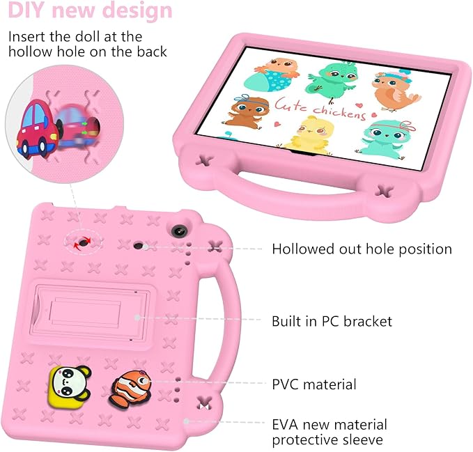 AKABEILA Compatible with Amazon Fire HD 8/HD 8 Plus (2020/2022)/Fire HD 8 2024 Tablet Case, Kids Friendly Universal Lightweight Shockproof Protective Case with Shoulder Strap & Stand Handle Pink