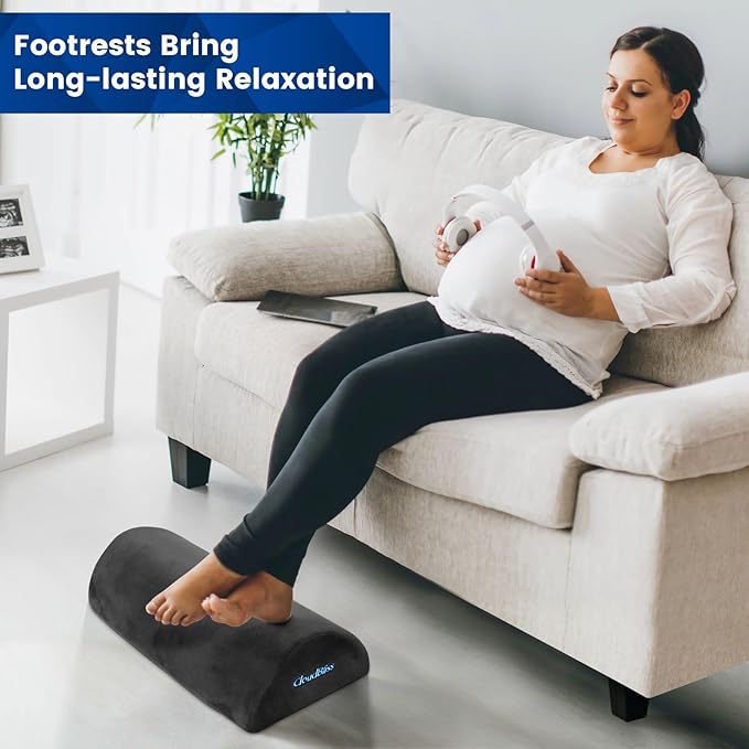 CloudBliss Foot Rest for Under Desk at Work,Office Desk Accessories with Soft Foam and Washable Removable Cover, Foot Stool for Office, Car, Home to Foot Support and Relax Ankles, Gray, Long