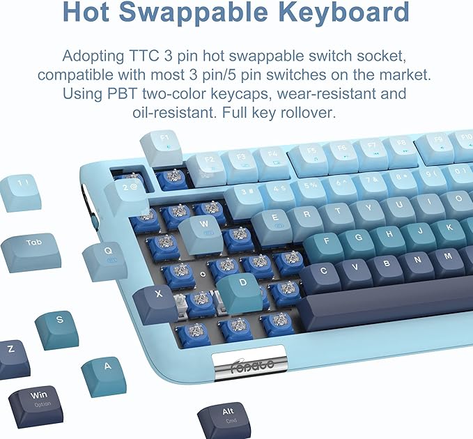 F75 Mechanical Keyboard, 75% Hot Swappable Gasket Structure Tri-Mode Gaming Keyboard, 81 Keys RGB Bluetooth Wireless Keyboard with Linear Switch, PBT Keycaps, Screen for Windows Mac (Blue)