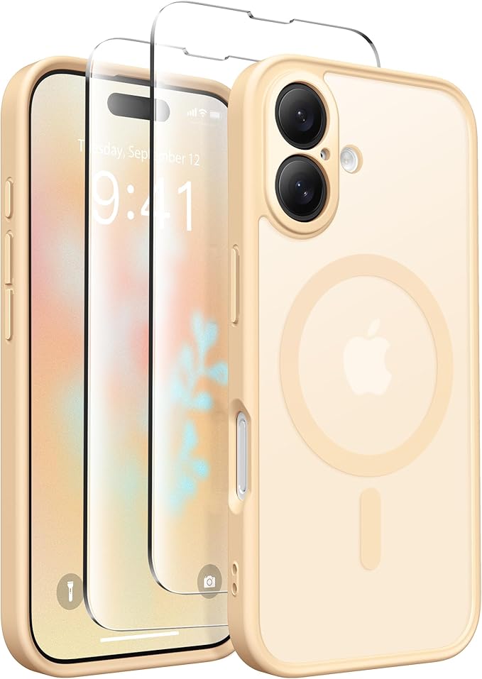 CAPRARO Magnetic Compatible with iPhone 16 Case, Upgraded [Full Camera Protection] [Compatible with MagSafe] Protective Translucent Matte Women Girl Phone Case Cover, Tangerine