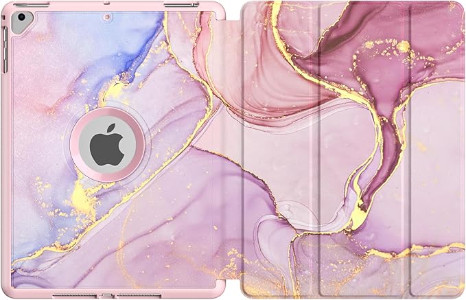 MoKo Case for iPad 6th/5th Generation (2018/2017Model, 9.7 Inch) with Apple Pen Holder, Slim Hollow Logo Smart Cover for iPad 9.7 inch, Also Fit iPad Pro 9.7/Air 2/Air, Light Pink Gold Marble
