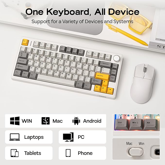 EPOMAKER TH80 V2 75% Wireless Mechanical Keyboard with Metal Knob, 8000mAh, 2.4Ghz/BT/USB-C, RGB, Hot Swap, Custom Driver, PBT Keycap, Wireless Gaming Keyboard for PC/Mac (White, Creamy Jade)