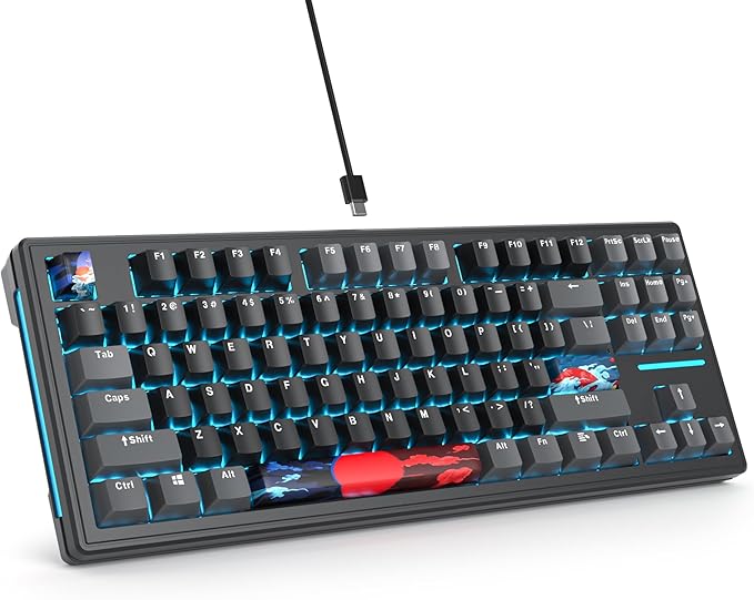 Owpkeenthy 75% Gasket Mounted Mechanical Gaming Keyboard Hot Swappable, Wired 87 Keys South-Facing RGB Keyboard with Quiet Linear White Switch Cherry Keycaps for Win mac (Black)