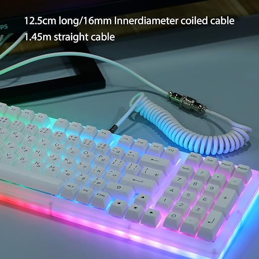 EPOMAKER Mix 1.8m Coiled Keyboard Cable, USB C to USB A TPU Cable for Mechanical Gaming Keyboard, with Detachable Metal Aviator for Custom Keyboard, White