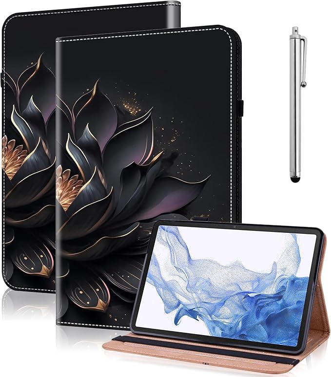 Case for iPad Pro 11 Inch (M5/M4) 2025/2024, PU Leather Tablet Cases Flip Folio Multi-Angle Viewing Stand Protective Cover with Card Slots - Purple Lotus