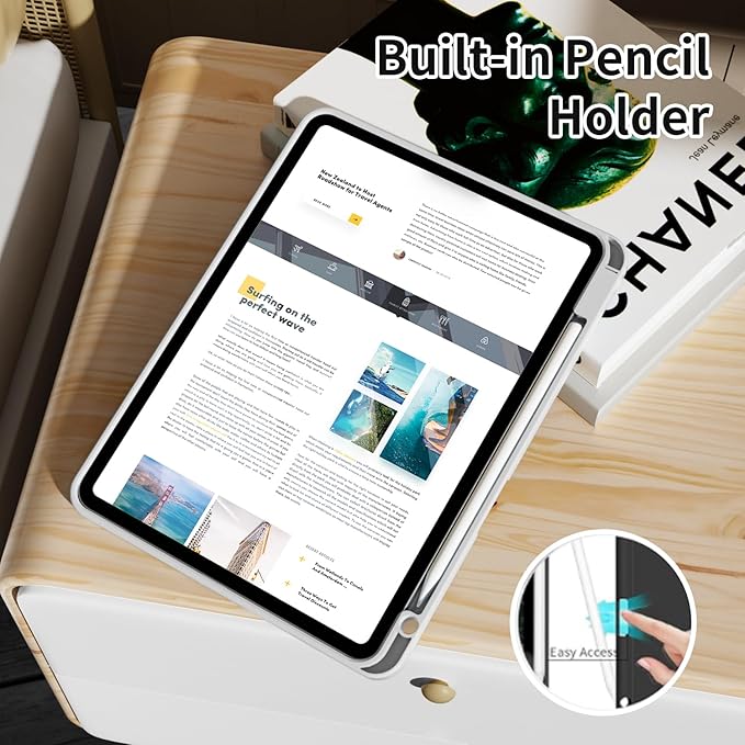 Case for iPad Pro 11 inch (M5/M4) 2025/2024 with Pencil Holder,Tri-Fold Stand Cover, Protective Soft TPU Back&Shockproof Air Corner,Supports Apple Pencil Pro, Auto Wake/Sleep (Gray)