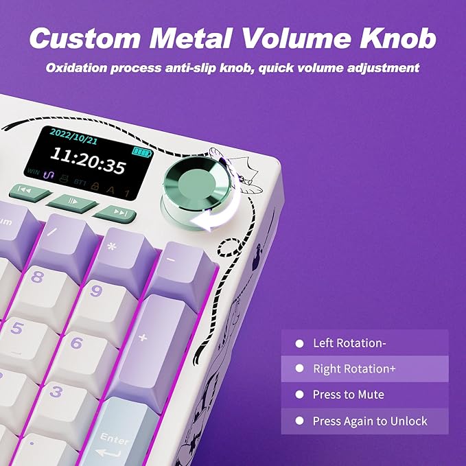 Ajazz AK35I V4 Customizable Wireless Gaming Mechanical Keyboard, Wired/Wireless 2.4G/BT, Gasket Structure, 10000mAh Battery, Full-Color RGB, 1.14-inch Color Screen, Knob, Multi-Function Keys.
