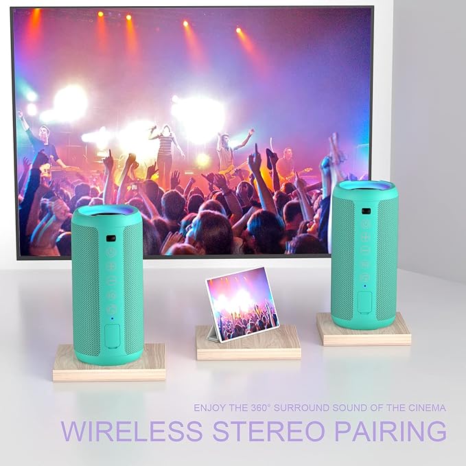 Ortizan Portable Bluetooth Speakers, IPX7 Waterproof Wireless Speaker with 24W Loud Stereo Sound, Outdoor Speaker with Bluetooth 5.3, Deep Bass, RGB Lights, Dual Pairing, 30H Playtime for Home