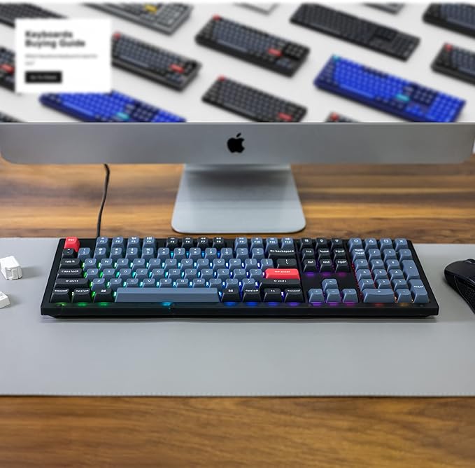 Keychron V6 Wired Custom Mechanical Keyboard, Full-Size QMK/VIA Programmable Macro with Hot-swappable Keychron K Pro Brown Switch Compatible with Mac Windows Linux (Frosted Black-Translucent)