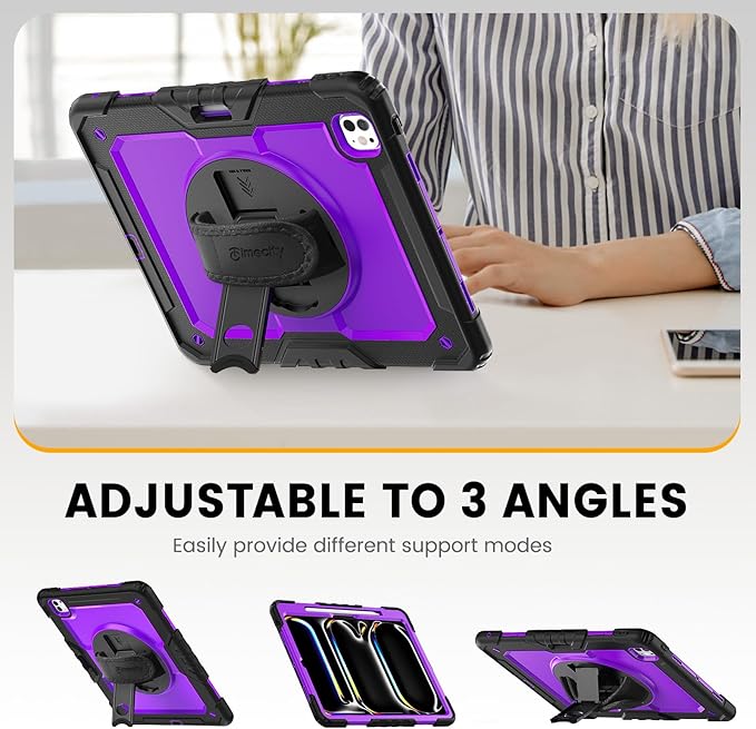 timecity Case for iPad Pro 13 Inch M5 2025 / M4 2024, 360° Rotating Stand, Pencil Holder & Wireless Charging, Shockproof with Screen Protector & Shoulder Strap - for Designers & Professionals, Purple