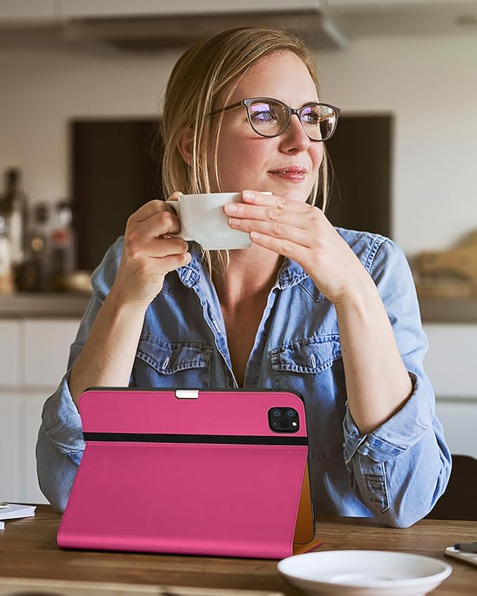 DTTO Case for iPad Pro 11 Inch 4th / 3rd / 2nd / 1st Generation 2022/2021/2020/2018,Premium PU Leather Folio Stand Cover with Hand Strap, Auto Wake/Sleep,Multiple Viewing Angles, Rose Red