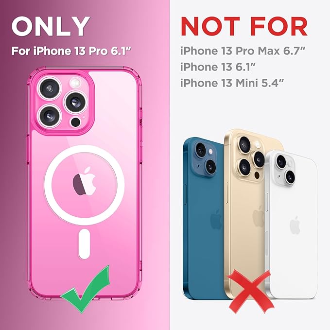 CAPRARO Magnetic for iPhone 13 Pro Case, [Compatible with MagSafe] [Full Camera Protection] Shockproof Protective Slim Translucent Matte Phone Case for iPhone 13 Pro 6.1'', Clear Neon