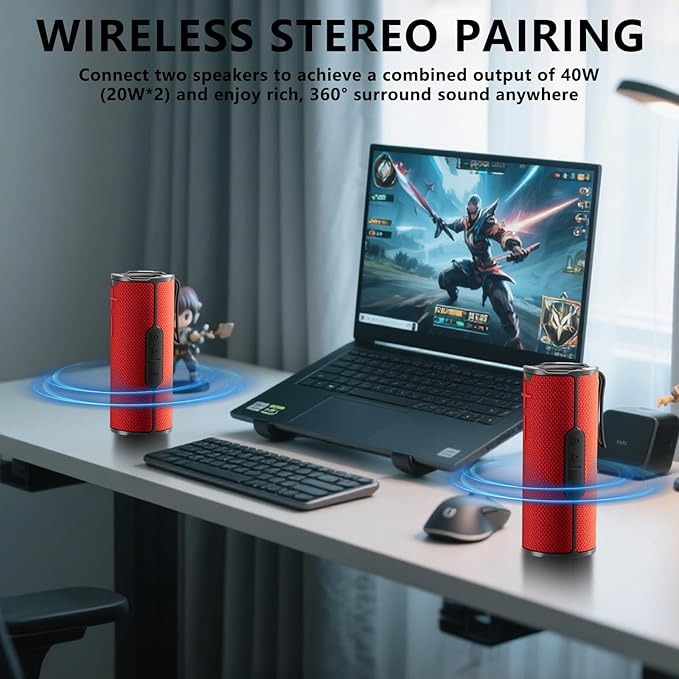 COOPERS Portable Bluetooth Speaker, Wireless Bluetooth Speaker, IPX5 Waterproof Speakers with RGB Lights, Loud Stereo Sound Deep Bass, Long Playtime TWS Pairing for Home/Party/Outdoor Beach