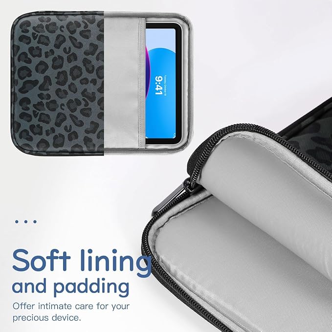 Dadanism 9-11" Tablet Sleeve Bag Carrying Case for iPad (A16) 11th Gen 11", iPad 10th Gen 10.9" Air 5/4, iPad Air M4/Pro 11", iPad 9/8/7th, Galaxy Tab A11+ Plus 11", Remarkable 2 10.3",Leopard Black
