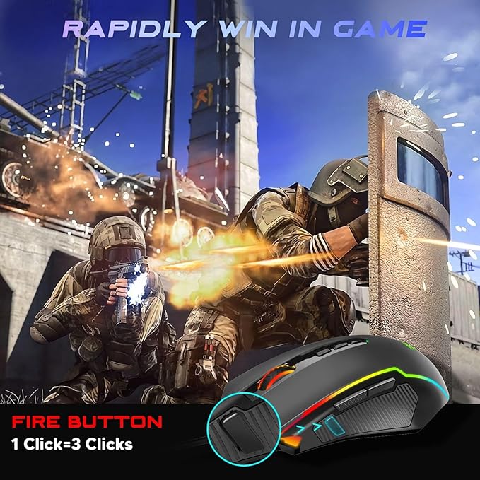 Redragon Gaming Mouse, Wired Gaming Mouse with RGB Backlit, 8000 DPI Adjustable, Mouse with 9 Programmable Macro Buttons & Fire Button, Software Supports DIY Keybinds, M910-K