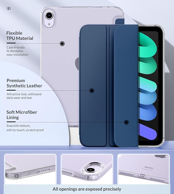 MoKo Case Fit New iPad mini 7 (A17 Pro) 2024, iPad mini 6th Generation Case 2021 (8.3-inch), iPad mini 6 Case, Soft TPU Translucent Frosted Back Cover Case for iPad mini 7th, Dark Sea Blue