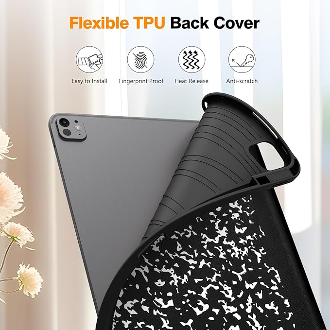 Fintie SlimShell Case for iPad Pro 13-inch (M5) 2025 / (M4) 2024 - [Built-in Pencil Holder] Soft TPU Protective Stand Back Cover with Auto Wake/Sleep, Composition Book