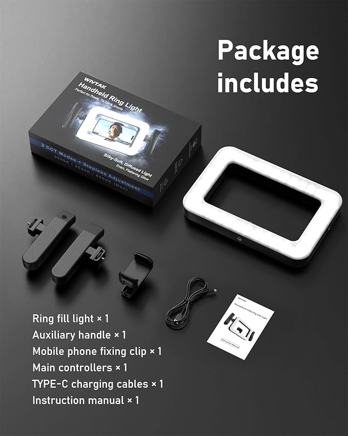 Smartphone Video Rig with LED Light, Ring Light for Phone, Video Recording with Remote, Adjustable 2900K-7000K&CRI 95+, Handheld Makeup Light for YouTube TikTok Live Streaming Makeup Vlogging